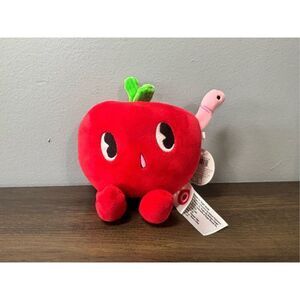 Target Red apple with pink worm, retro veggie plush